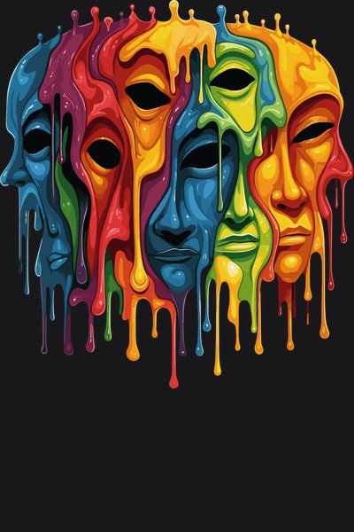 Dripping Multiverse Visages - Psychedelic Art Screen Print T-Shirt & Hoodie