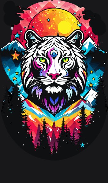 Aurora Tiger Mountain Peak - Psychedelic Art Screen Print T-Shirt & Hoodie