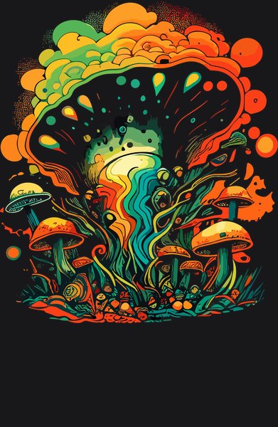 Bioluminescent Neon Shrooms - Psychedelic Art Screen Print T-Shirt & Hoodie