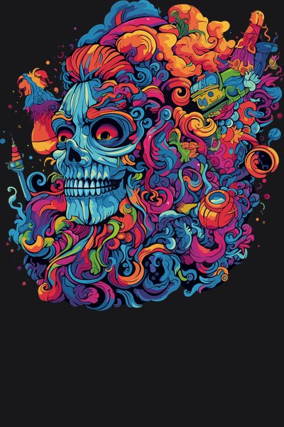 Cosmic Flow Swirling Skull - Psychedelic Art Screen Print T-Shirt & Hoodie