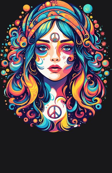 Boho Peace Sign Maiden - Psychedelic Art Screen Print T-Shirt & Hoodie