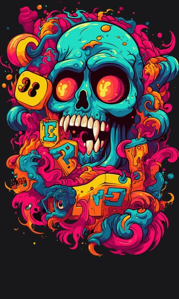 Cyber Skull Joystick - Psychedelic Art Screen Print T-Shirt & Hoodie