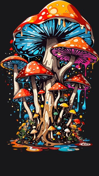 Bioluminescent Shroom Colony - Psychedelic Art Screen Print T-Shirt & Hoodie