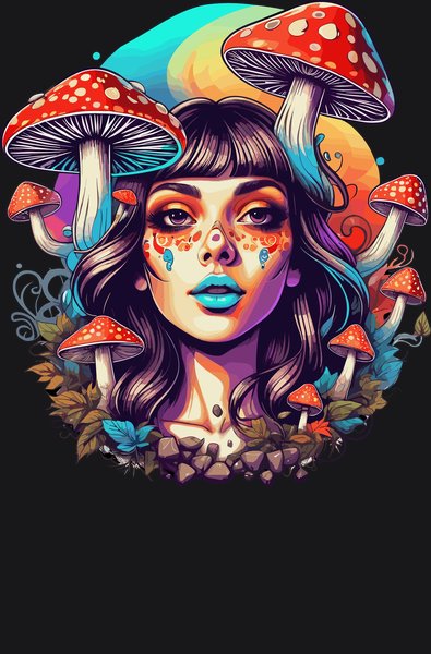 Midnight Shroom Enchantress - Psychedelic Art Screen Print T-Shirt & Hoodie