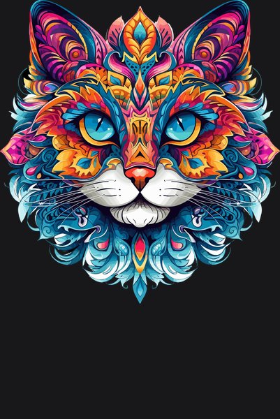 Mandala Whiskers Cosmic Cat - Psychedelic Art Screen Print T-Shirt & Hoodie