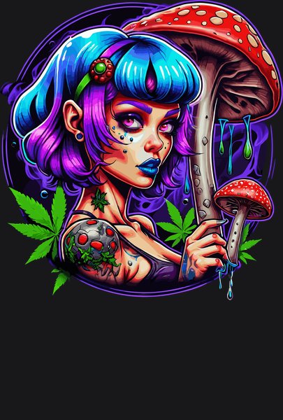 Rebel Shroom Punk Girl - Psychedelic Art Screen Print T-Shirt & Hoodie