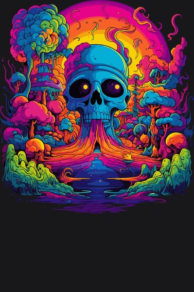 Neon Valley Skull Basin - Psychedelic Art Screen Print T-Shirt & Hoodie