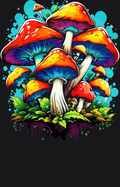 Vibrant Fly Agaric Cluster - Psychedelic Art Screen Print T-Shirt & Hoodie