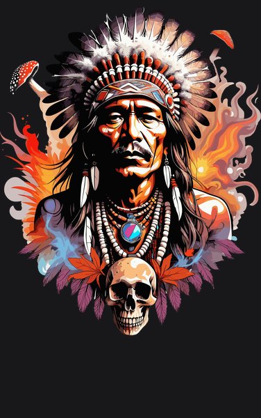 Native Warbonnet Chief Guardian - Psychedelic Art Screen Print T-Shirt & Hoodie