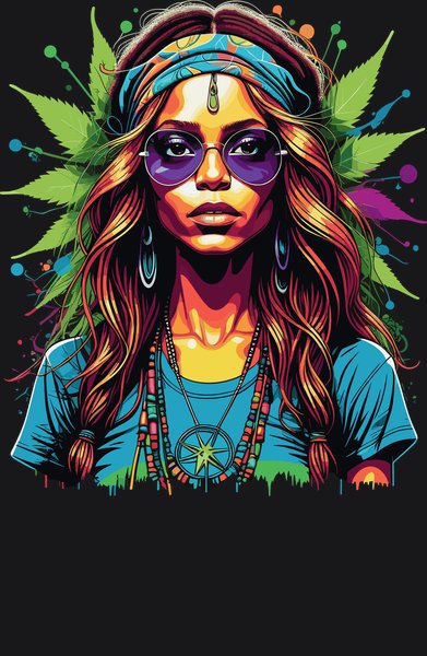 Boho Cannabis Festival Maiden - Psychedelic Art Screen Print T-Shirt & Hoodie
