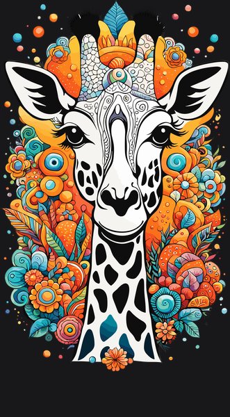 Floral Bloom Safari Giraffe - Psychedelic Art Screen Print T-Shirt & Hoodie