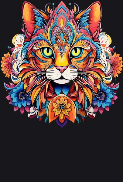 Sacred Floral Maine Coon - Psychedelic Art Screen Print T-Shirt & Hoodie