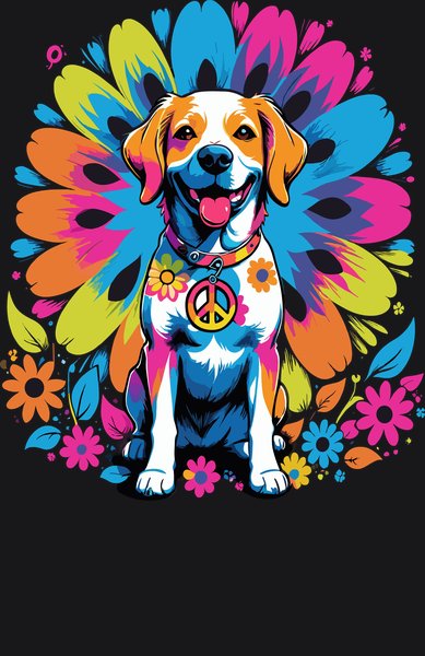 Sunflower Peace Sign Pup - Psychedelic Art Screen Print T-Shirt & Hoodie