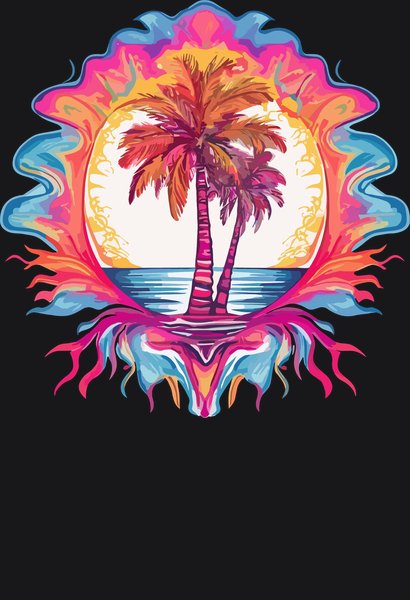 Tropical Palm Sunset Portal - Psychedelic Art Screen Print T-Shirt & Hoodie