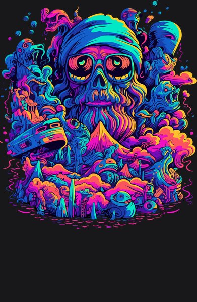 Pirate Ghost Neptune of the Mind - Psychedelic Art Screen Print T-Shirt & Hoodie