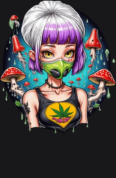 Streetwear Ninja Shroom Girl - Psychedelic Art Screen Print T-Shirt & Hoodie