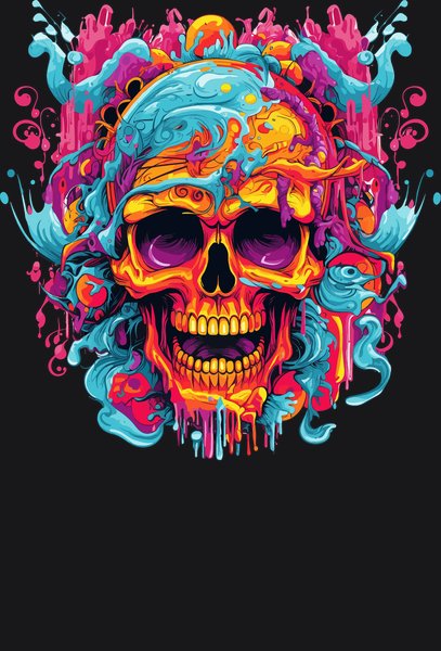 Day of the Dead Coral Skull - Psychedelic Art Screen Print T-Shirt & Hoodie