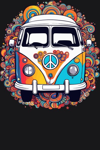 Classic Woodstock Hippie Camper - Psychedelic Art Screen Print T-Shirt & Hoodie