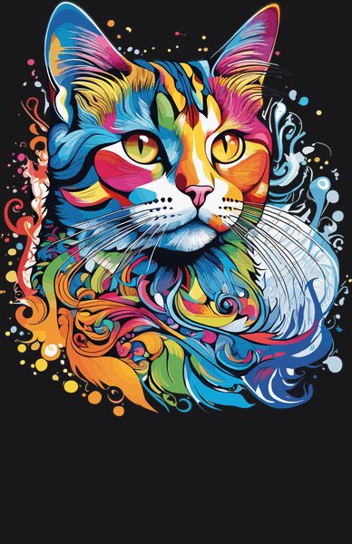 Watercolor Whimsical Calico Cat - Psychedelic Art Screen Print T-Shirt & Hoodie