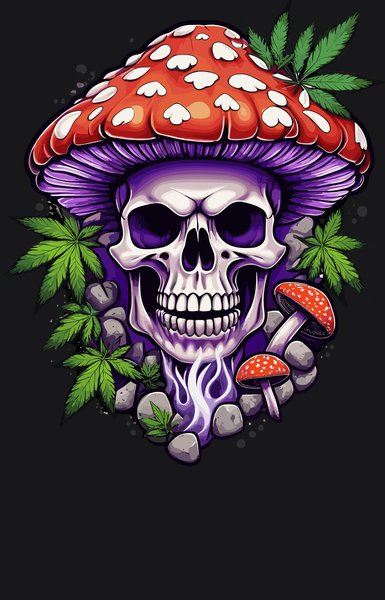 Spore Cap Fungi Bone Skull - Psychedelic Art Screen Print T-Shirt & Hoodie