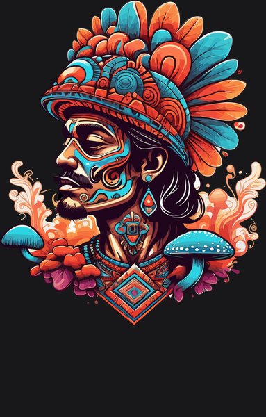 Aztec Sun Priest Headdress - Psychedelic Art Screen Print T-Shirt & Hoodie