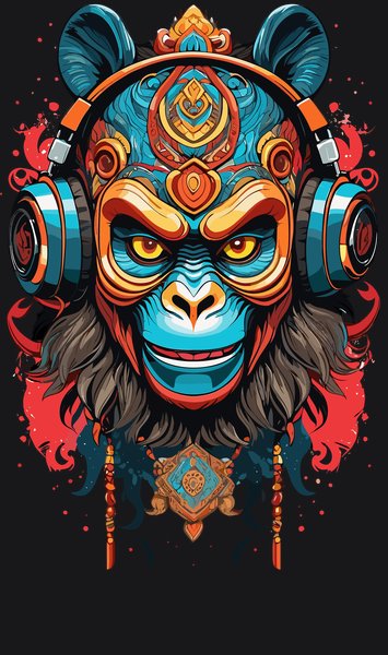 Techno DJ Headphone Chimp - Psychedelic Art Screen Print T-Shirt & Hoodie