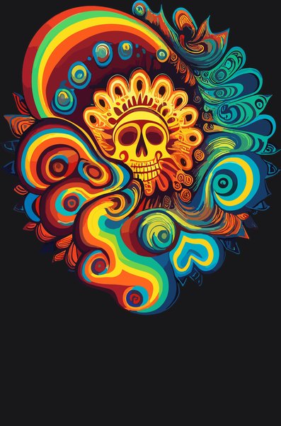 Hypnotic Rainbow Vortex Skull - Psychedelic Art Screen Print T-Shirt & Hoodie