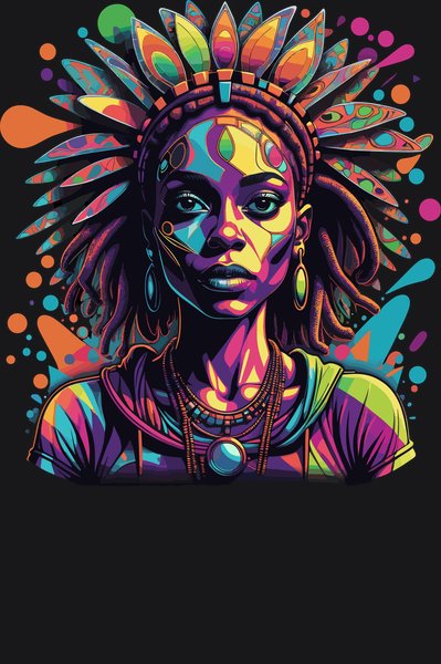 Tribal Solar Sun Priestess - Psychedelic Art Screen Print T-Shirt & Hoodie