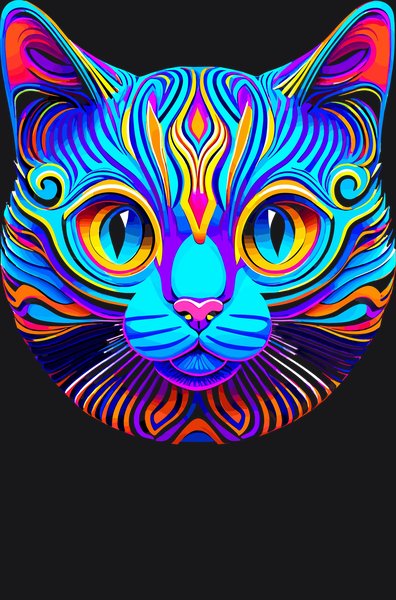 Neon Electric Whisker Cat - Psychedelic Art Screen Print T-Shirt & Hoodie