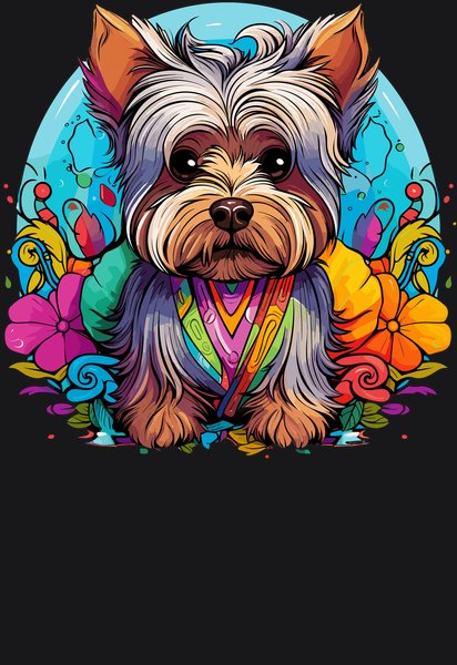 Boho Yorkie Pup Flower Wreath - Psychedelic Art Screen Print T-Shirt & Hoodie