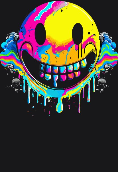 Melting Acid Trip Smiley - Psychedelic Art Screen Print T-Shirt & Hoodie
