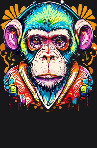 Headphone Soundwave Monkey - Psychedelic Art Screen Print T-Shirt & Hoodie