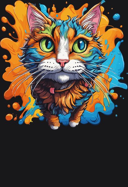 Paint Splatter Calico Kitten - Psychedelic Art Screen Print T-Shirt & Hoodie