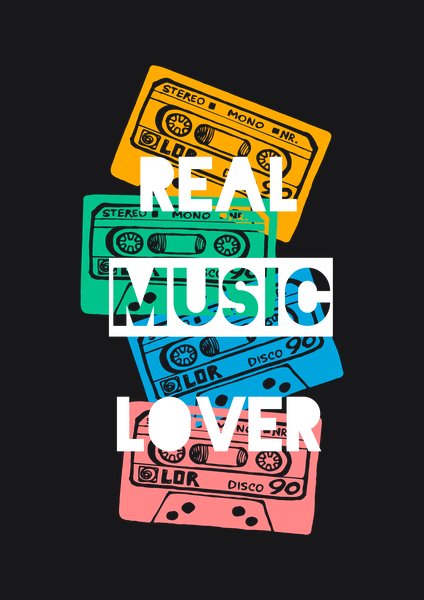 Real Music Lover Cassette - Quotes & Phrases Screen Print T-Shirt & Hoodie