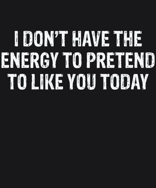 No Energy To Pretend To Like You - Sarcasm & Humor Screen Print T-Shirt & Hoodie
