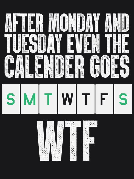 After Monday & Tuesday Even Calendar Goes WTF - Sarcasm & Humor Screen Print T-Shirt & Hoodie