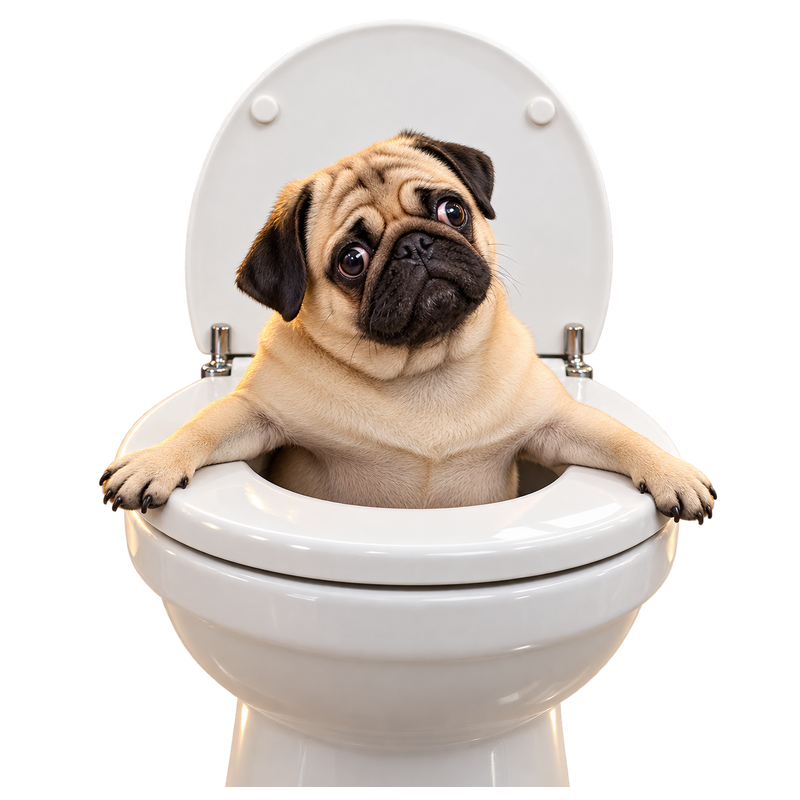 Pug Stuck in Toilet - Silly Dogs Screen Print T-Shirt & Hoodie